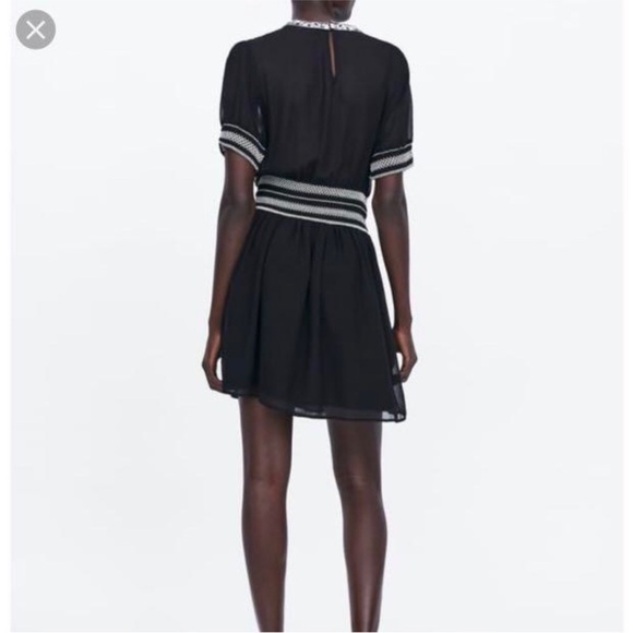 ZARA Embroidered Sheer Black Mini Dress Women’s Babydoll Style Size Medium - Picture 2 of 11